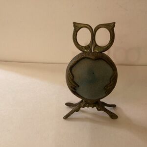 Antique brass owl pin cushion with scissors.